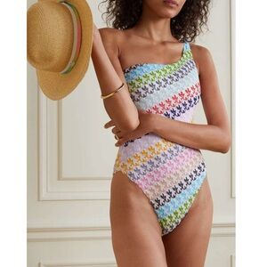 Missoni one shoulder metallic crochet knit swimsuit Size IT 40/4